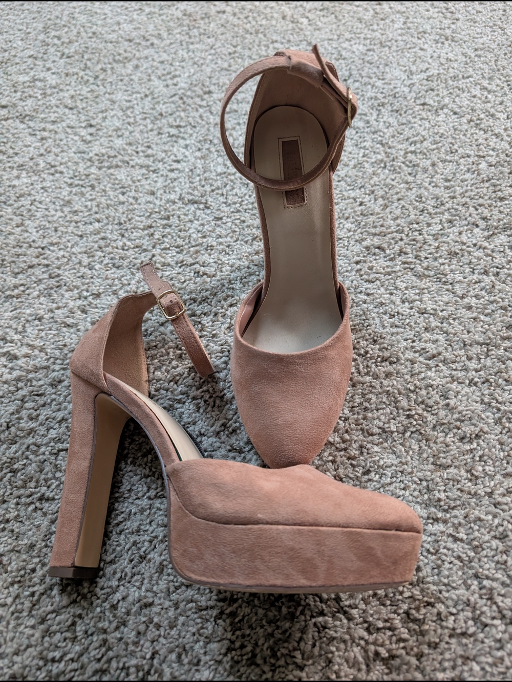 Forever 21 Blush Pink Suede-Look Platform Heels with Ankle Strap